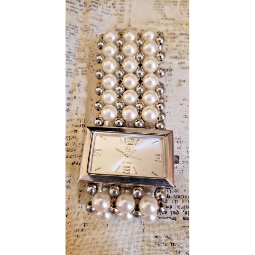NY&C - New York & Company Watch - Rectangular Face with Faux Pearl Bracelet - Picture 5 of 9